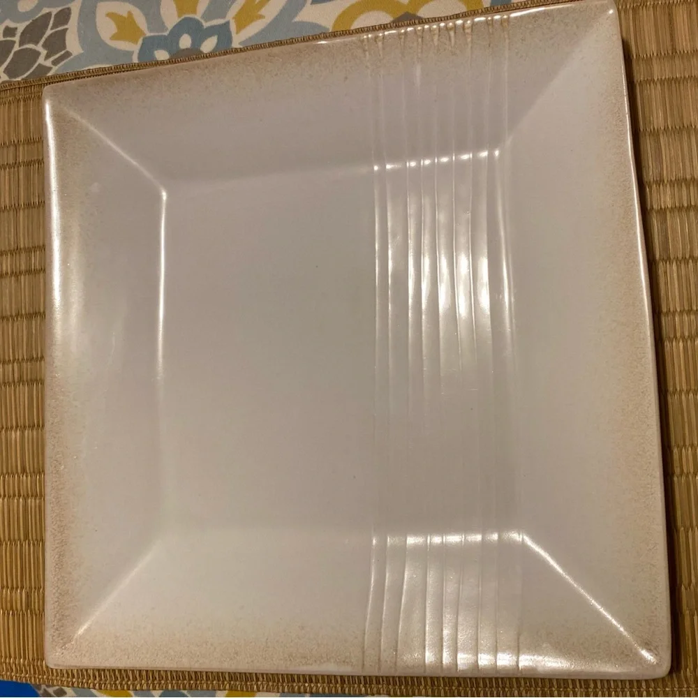 Pier 1 Square Cream Dinner Plate Embossed Cream